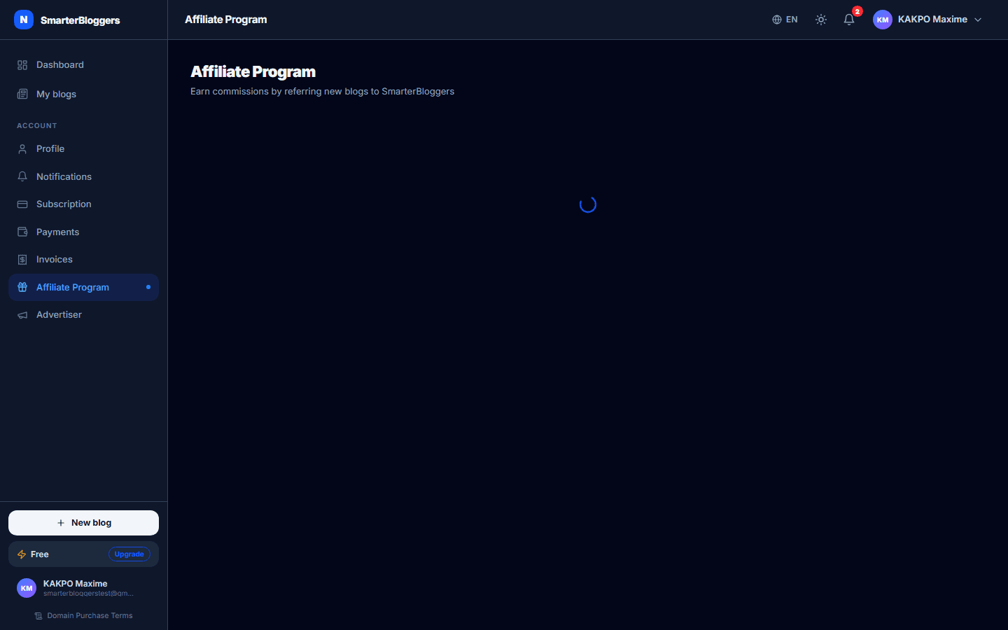 Affiliate Dashboard Overview