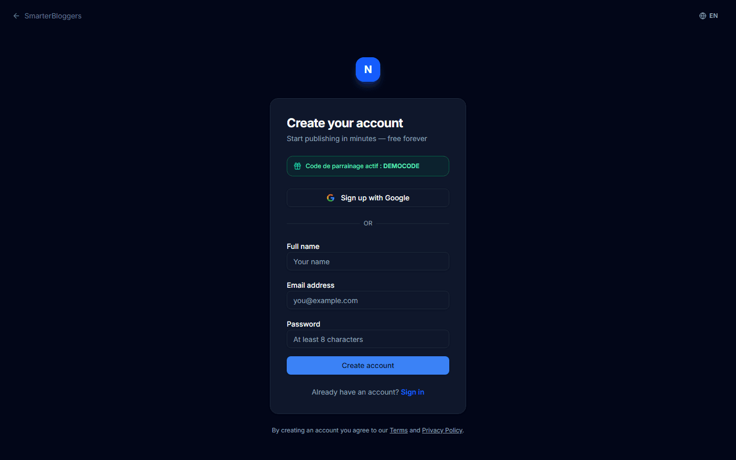 Two ways to sign up
