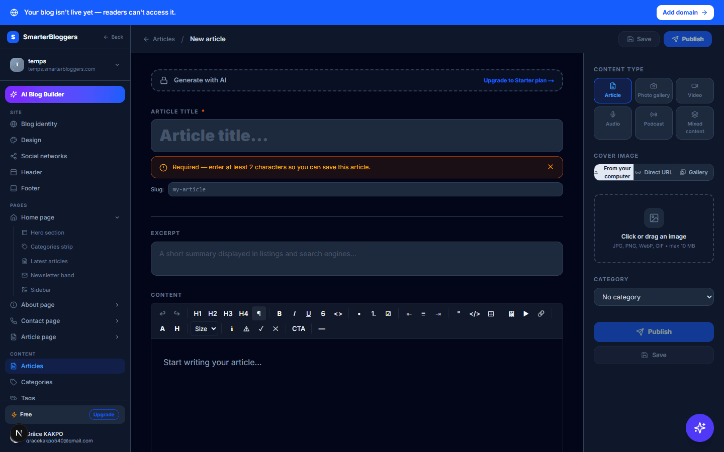 Creating a New Article