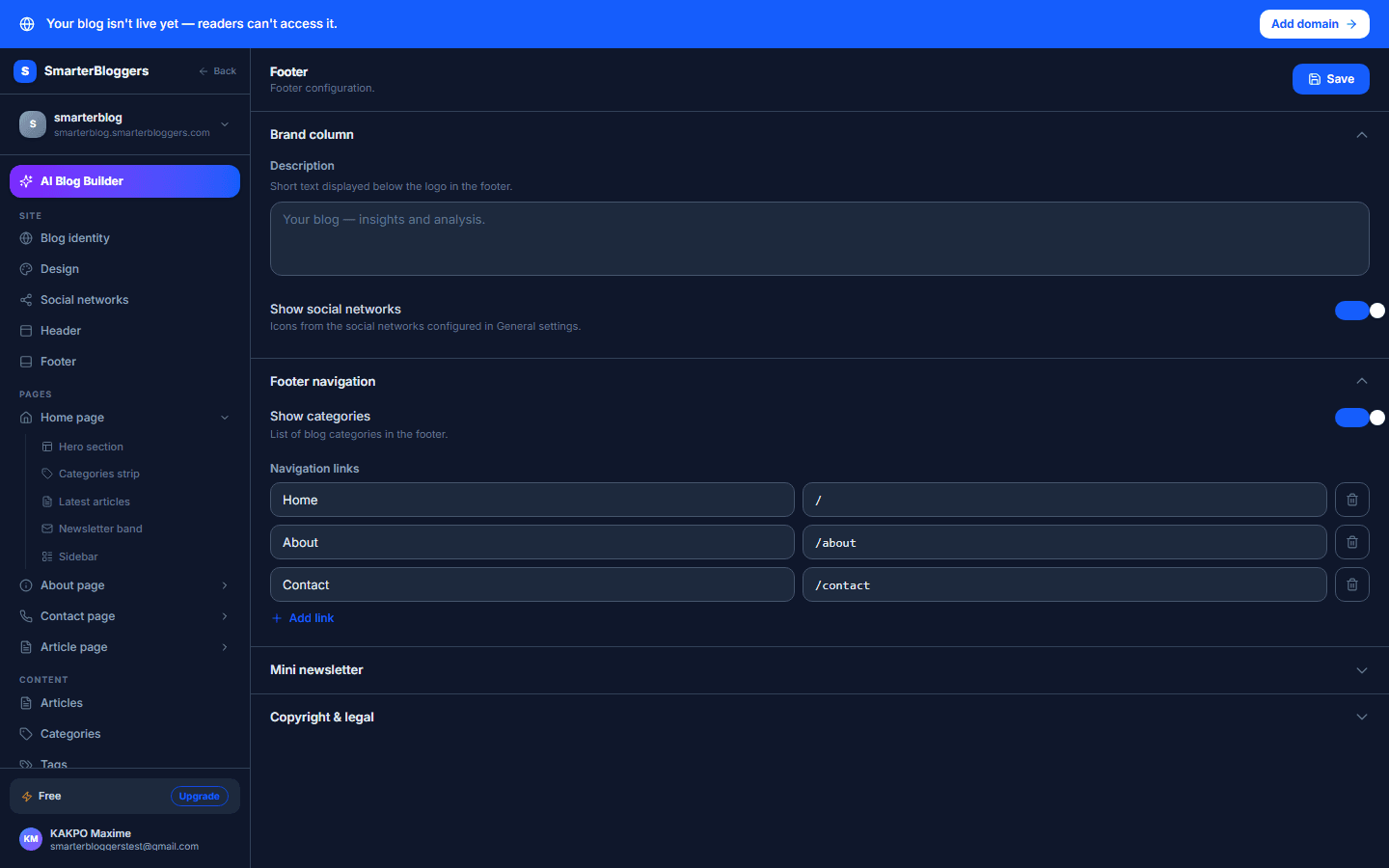 Accessing the Footer Configuration