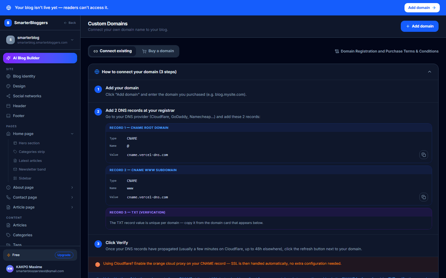 Connecting an Existing Domain